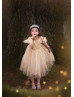 Cold Shoulder Champagne Star Tulle Flower Girl Dress